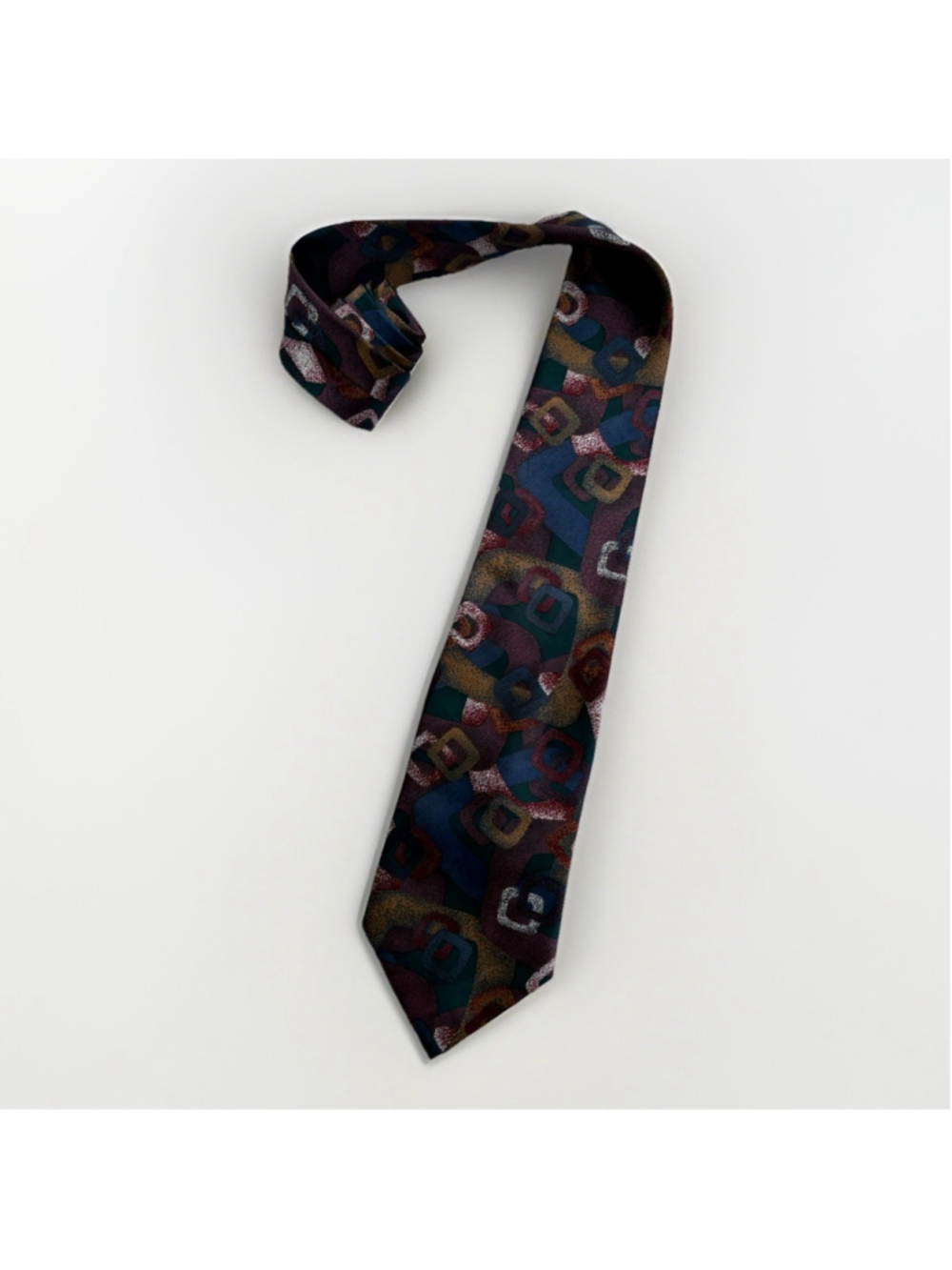 Vintage 90s Tie Ketch Abstract Burgundy Blue Green Retro Art Necktie